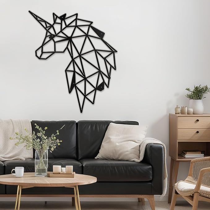 SIGNLEADER Metal Wall Art Decor Sad Unicorn Modern Abstract Wall Sculpture Hangings Home Decoration for Living Room, Bedroom, Bathroom, Kitchen, Outdoor - 36" Black