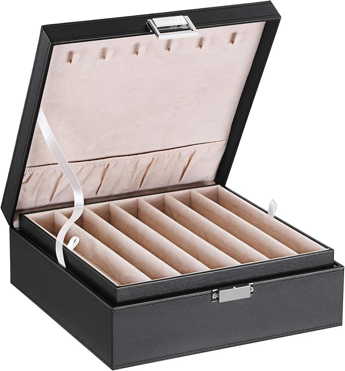 BEWISHOME Jewelry Box Organizer, 2-Layer Necklace Organizer Box, Modern Style Necklace And Bracelet Storage Case, Necklace Case for Women, Girls (Black SSH31B)