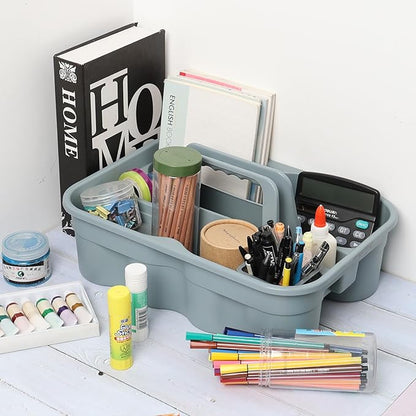 6-Pack Plastic Cleaning Caddy with Handle, 2 Compartments Caddy Basket, Gray