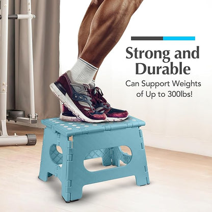 Handy Laundry Folding Lightweight Step Stool - Sturdy Enough to Support Adults - Opens Easy with One Flip - Great for Kitchen, Bathroom or Bedroom (Teal - 9 Inch)