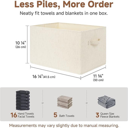 StorageWorks Storage Baskets for Shelves, Foldable Fabric Closet Storage Bins with Handles, Fabric Storage Bins Clothes Organizer, Beige(Cotton-linen), 3-Pack, Extra Large