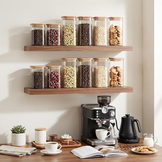 3-Pack 1.6Qt Square Glass Storage Jars with Bamboo Lids | Minimalist Kitchen Organizer,Pantry Storage Container,Food Storage Container,Scandinavian Style Storage,Nordic Style Storage