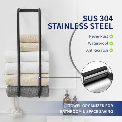 BWE Towel Racks for Bathroom Wall Mounted, Bathroom Towel Storage for Rolled Towels, Stainless Steel Vertical Towel Holder, Bathroom Organizer Black