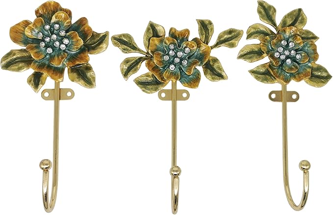 Vintage Flower Shaped Decorative Wall Hooks Rack Hangers for Hanging Clothes Coats Towels Keys Hats, 3 Pack Antique Metal Mounted Wall Hook