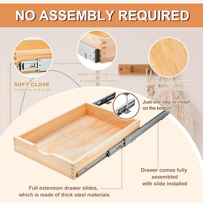 Sintuff 1 Pack Wooden Pull out Tray Cabinet Organizer Gentle Close Roll out Shelves for Kitchen Cabinets Fully Assembled Slide Pantry Shelves (15'' X 21'')