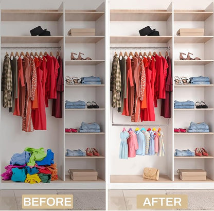 2 Pack Closet Rod Extender Adjustable 16-29 Inches, Double Hanging Organizer Extension for Clothes, Hook-on Storage Bar Adds Extra Space, Heavy Duty Stainless Steel Wardrobe Organizer for Small Closet