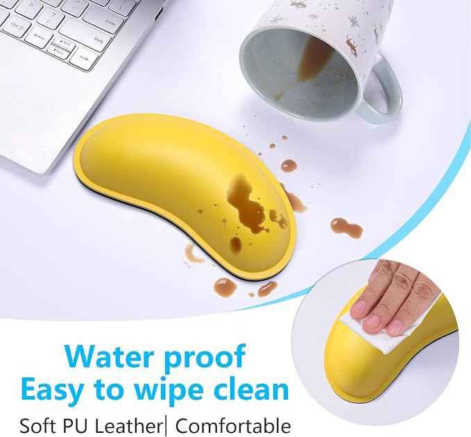 Dapesuom Mouse Wrist Rest, Ergonomic Memory Foam Mouse Wrist for Computer Desk Mats Support, PU Leather Hand Rest Pad Cushion for Gaming, Laptop, Men, Women, Pain Relief & Easy Typing, Apricot Yellow