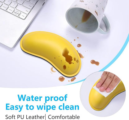 Dapesuom Mouse Wrist Rest, Ergonomic Memory Foam Mouse Wrist for Computer Desk Mats Support, PU Leather Hand Rest Pad Cushion for Gaming, Laptop, Men, Women, Pain Relief & Easy Typing, Apricot Yellow