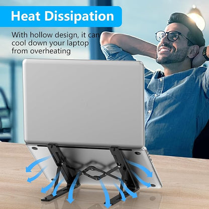 Adjustable Laptop Stand, Portable Laptop Riser for Desk, ABS+Silicone Foldable Ventilated Cooling Notebook Holder Stand for 10-15.6” Laptops, Tablets