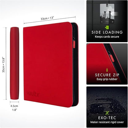 Vault X 12 XL Pocket Zip Binder, 624 Cards, Exo-Tec Material, 26 Side-Loading Pages (Red)