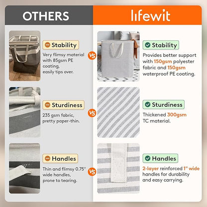 Lifewit 2 Pack Laundry Hamper Large Collapsible Laundry Baskets, Freestanding Waterproof Clothes Hamper with Easy Carry Handles in Laundry Room Bedroom Bathroom College Dorm, Grey&Blue, 2 x 100L