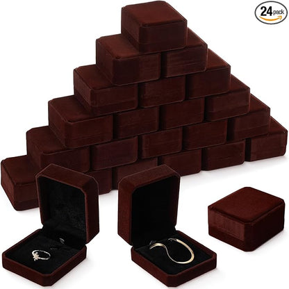 Sureio 24 Pcs Velvet Jewelry Gift Boxes Bulk for Necklace Pendant Ring Earring Display Case for Christmas Wedding(Coffee)
