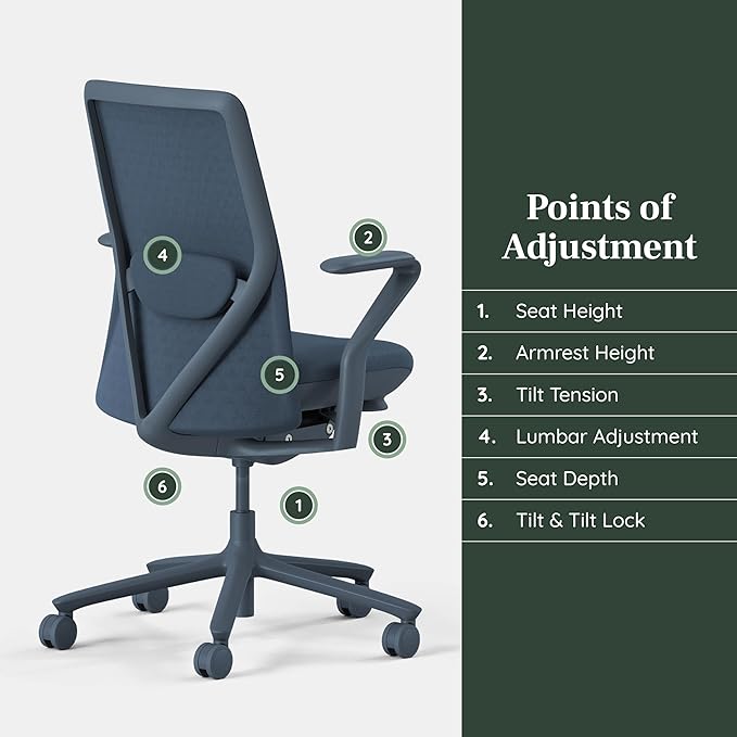 Branch Verve Chair - High Performance Executive Office Chair with Contoured Back and Adjustable Lumbar Support - High Density Foam Cushion and 3D Knit Back - Fits 5' to 6', Up to 275 lbs, Cobalt