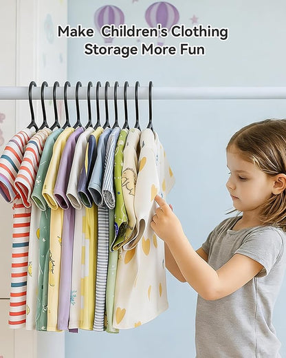 Plastic Kids Hangers, Pack of 60, Ultra Slim Closet Hangers, Non-Slip, Space-Saving, Sturdy, 14" W x 7" H (for Children Aged 7-12 Years), Black, UAPY0760B