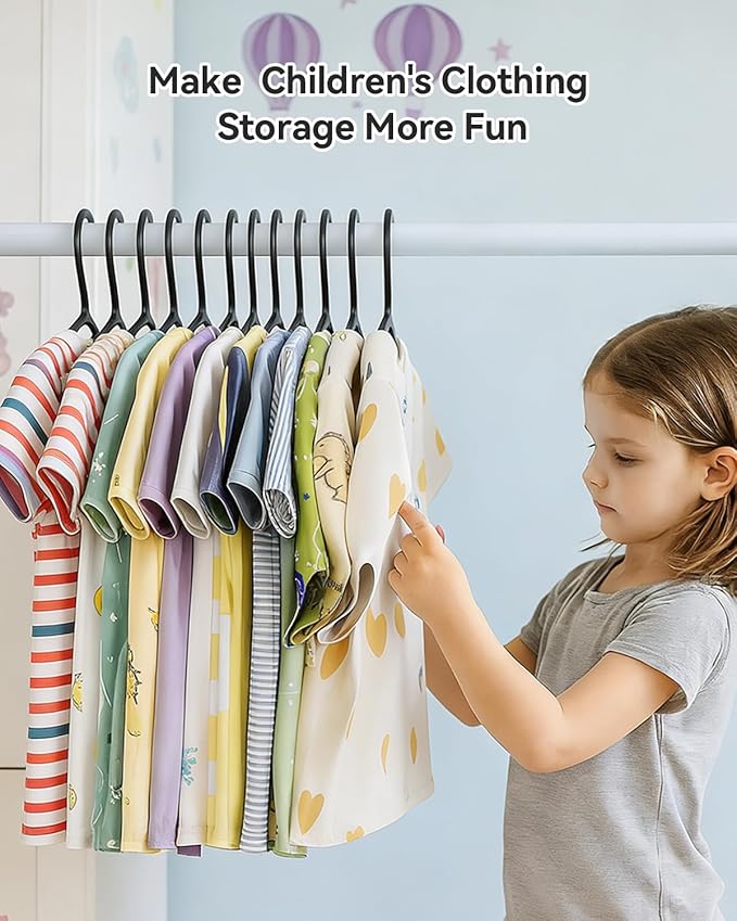 Plastic Kids Hangers, Pack of 100, Ultra Slim Closet Hangers, Non-Slip, Space-Saving, Sturdy, 14" W x 7" H (for Children Aged 7-12 Years), Black, UAPY07100B