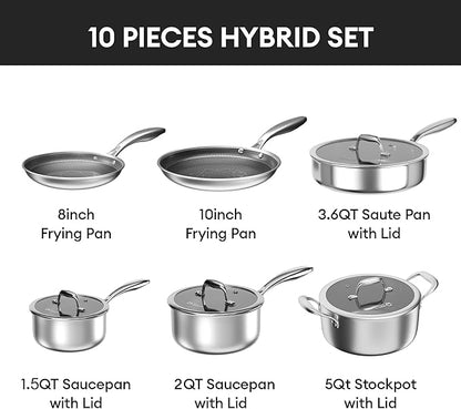 COOKER KING Stainless Steel 10pcs Cookware Set, Pots and Pans Set with Lids, Frying Pans, Saucepans, Saute Pan & Stock Pot, Non Stick, Non Toxic, Induction, Oven, Dishwasher Safe, Stay-Cool Handles