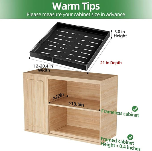 PAKETA 4 Pack Expandable Pull Out Cabinet Organizer, 21'' Deep Pull Out Drawers for Cabinets,Upgrade 3 Slide Rails Sliding Drawer for Kitchen Cabinet Organizer with Adhesive Nano Film (Black)