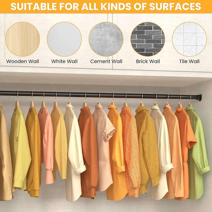 2 Pack Closet Rods for Hanging Clothes, 17-39 Inch No-Cut Stepless Adjustable Closet Rod, 1.3 Inch Heavy Duty Metal Closet Hanging Rod with Brackets, Closet Bar for Closet, Laundry Room, RV, Wardrobes