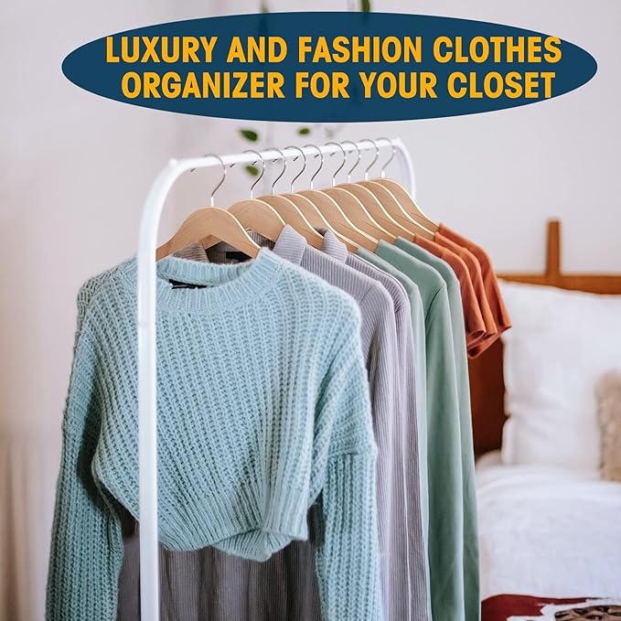 Wooden Hangers 60 Pack,Wood Hanger,Solid Shirt Hangers with Pants Bar,Heavy Duty & Slim Coat Hanger,for Suit Coat Jacket Pants（Natural）