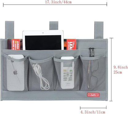 Zafit Hanging Bedside Caddy, Bedside Storage Organizer for Magazine, Phone, Remote control (6 Pockets-Grey)