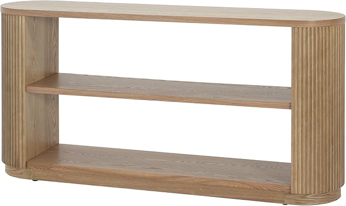 Merax Modern Entryway Console Table with Triple-Tier Storage, Slim Sofa Table with Open Shelf & Elegant Wood Grain, Multi-Functional Hallway Table for Living Room, Natural