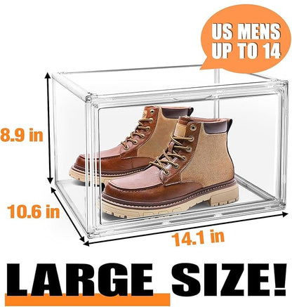 12 Pack Acrylic Shoe Large Storage Box with Magnetic Door Size 13 Clear Stackable Shoe Organizer for Closet Space Saving Shoe Cabinet Sneaker Display Case