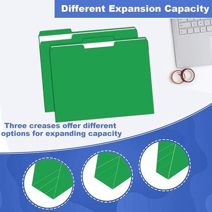 File Folder, HERKKA 120 Pack 1/3 Cut Tab File Folders, File Folders Great for Organizing and Filing, Letter Size, Green