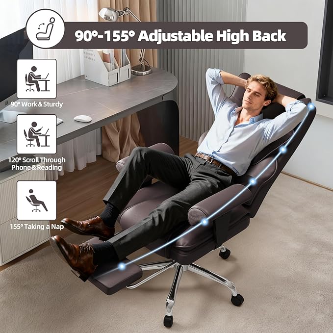 7-Point Massage Office Chair,Heated Manageral Chair,Ergonomic Executive Chair with Footrest,Adjustable Armrest，Computer Chair for Offices, Study Areas, Gaming Spaces,Brown