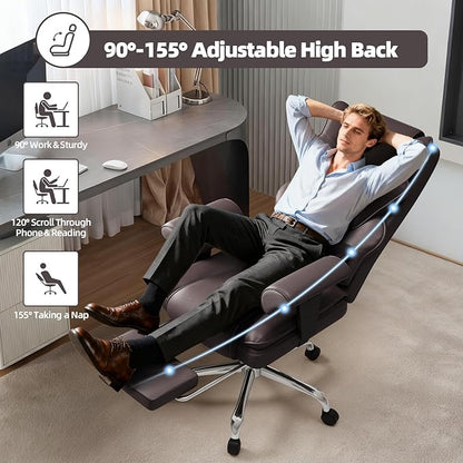 7-Point Massage Office Chair,Heated Manageral Chair,Ergonomic Executive Chair with Footrest,Adjustable Armrest，Computer Chair for Offices, Study Areas, Gaming Spaces,Brown