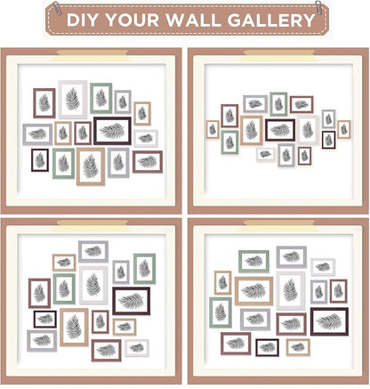 Funtopia 15 Pack Picture Frames, Gallery Wall Frame Set for Family, 8x10, 5x7, 4x6 Photo Frames Collage for Wall Hanging or Tabletop Display, 6 Colors