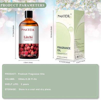 PHATOIL 3.38FL.OZ Litchi Fragrance Oils for Aromatherapy, Essential Oils for Diffusers for Home, Perfect for Diffuser, Yoga, Skin Care, DIY Candle and Soap Making - 100ml