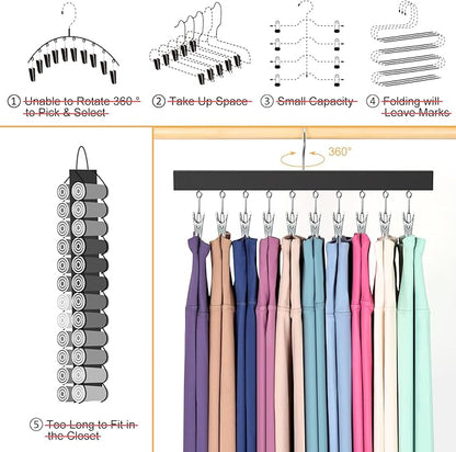 Legging Organizer for Closet, Pants Hangers with Clips Holds 20 Leggings, Jeans, Hats, Shorts, Socks, 360° Rotating Space Saving Hanging Lightweight Garment Hanger Storage 2Pcs