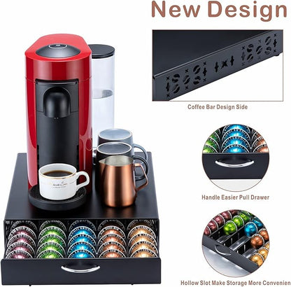 Flagship for Nespresso Pod Holder Vertuo Capsule Storage Pod Organizer Coffee Bar Design And Coffee Machine Stand Black Metal(50 Pods Capacity)
