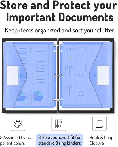 Forvencer Binder Pocket, 10 Pack Super Heavyweight Plastic Folders with Tight Closure, Folders with Pockets Side Loading, Binder Organizer, Binder Dividers with Pockets, Letter Size, Assorted Colors