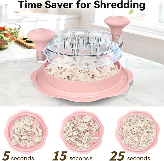 Ukeetap 10" Pro Chicken Shredder Tool Twist Large for Kitchen, BPA-Free Food-Safe Meat Grinder, Visible Chicken Breast Meat Shredder with Strong Anti-Slip Bottom & Ergonomic Handle, Pink