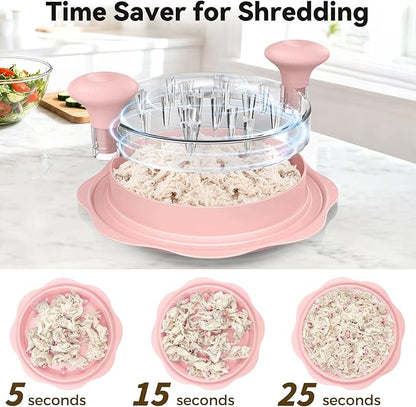 Ukeetap 10" Pro Chicken Shredder Tool Twist Large for Kitchen, BPA-Free Food-Safe Meat Grinder, Visible Chicken Breast Meat Shredder with Strong Anti-Slip Bottom & Ergonomic Handle, Pink