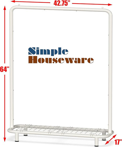 Simple Houseware Clothing Rack with Industrial Pipe and Bottom Shelves, White