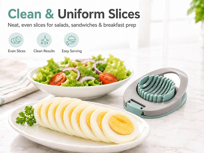 Egg Slicer for Boiled Eggs Strawberry Cutter with Stainless Steel Wire （Green）