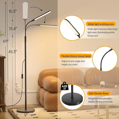 LED Floor Lamp, 18W Super Bright Floor Lamp for Living Room, Adjustable Stepless Colors & Brightness Standing Lamp, Eye Caring Reading Light with Remote
