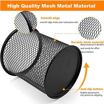 Pen Holder Pencil Holder Mesh Metal Pen Cup Holder Pencil Cup Holder for Desk Office Home Pen Organizer Black, 6 Pack