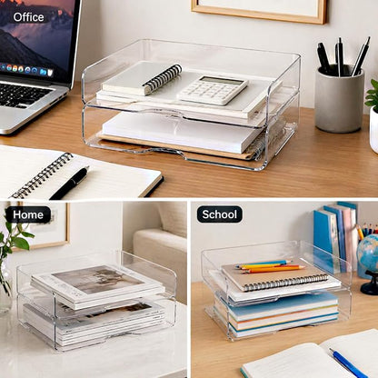 DCA Large Capacity Desk Organizer, 2 Tier Paper Organizer, Letter Tray File Organizer for Desk, Stackable Paper Tray for Office, Home and School
