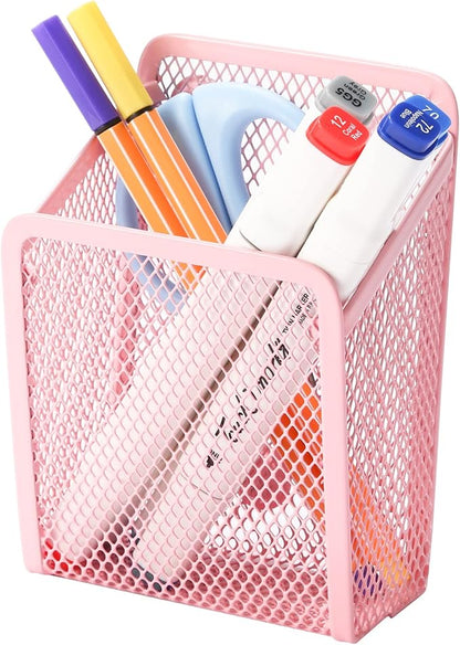 Magnetic Pencil Holder,Mesh Stainless Steel Pen Basket, Metal Writing Utensil Storage Organizer for Whiteboard,Blackboard,Kitchen, Locker, Home, or Office