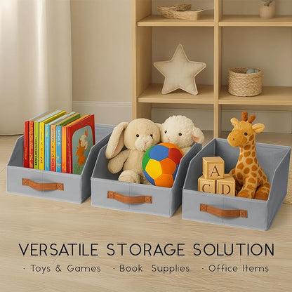 Homsorout Fabric Storage Bins for Organizing - 8 Pack Large Trapezoid Collapsible Storage Bins with Front Handle, Closet Organizers and Storage for Bedroom, Home Shelves, Small Spaces, Grey