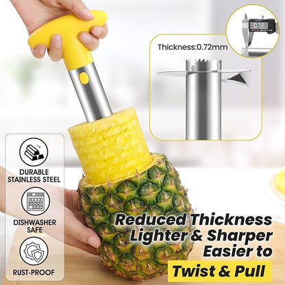 AUBENR Premium Pineapple Corer and Slicer Tool - Sharp Pineapple Cutter with Serrated Tips - Easy to Use and Clean - Stainless Steel Core Remover for Pineapple - Core Fruits with Ease(Yellow)