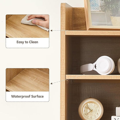 Desktop Bookshelf, Wooden Desk Hutch with 7 Shelves, 35.4" 3-Tier Desk Organizer and Storage Shelf for College Dorm Office Home (Natural)
