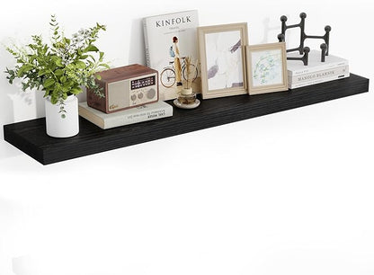 Acovy 48 Inch Floating Shelves, 48"x9.25"x1.5" Inch Deep Floating Shelves for Wall, Wooden Shelves for Bathroom, Bedroom, Living Room, Black, 1 Piece