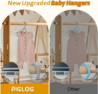 Kids Hangers 30PCS, 11"-14" Extendable and Stackable Baby Hangers, 45g Ultra-Thick Space Saving Non-Slip Plastic Hanger for Infant, Toddler and Nursery Closet, Gray