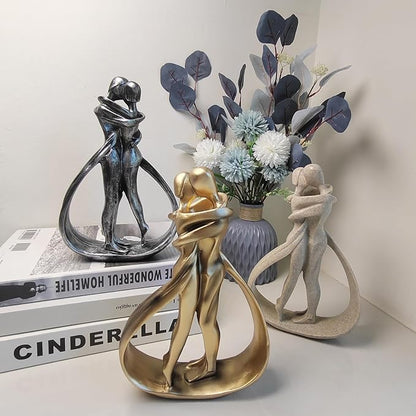 Couple Sculptures for Home Decor, Anniversary Statue Gifts, Hugging Couple Figurines, Modern Romantic Sculptures for Living Room, Bedroom, Office Decor (Silver)