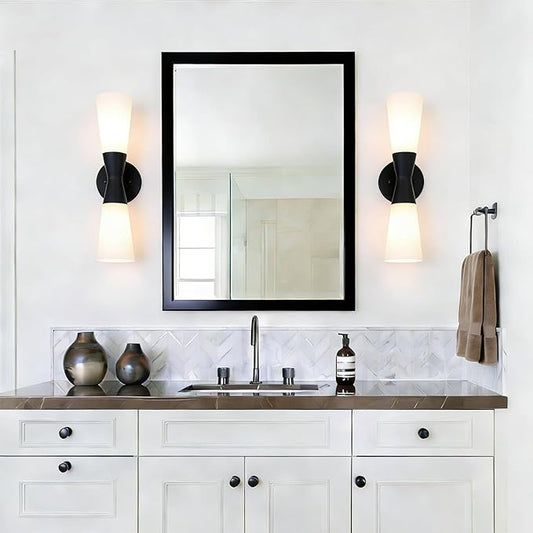 Bathroom Wall Sconce, Modern Indoor Vanity Light Fixtures 17", Up Down Lighting, Wall Mount Lamp for Living Room Bedroom Hallway Stairway Fireplace Mirror E26 Base 1PC White&Black