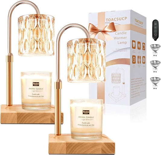 TOACSUCP Candle Warmer Lamp with 3 Bulbs, Adjustable Height Dimmable Candle Warmer with Timer, Compatible with Large Jar Candles, Candle Lamp with Charming Gift Box Ribbon for Her/Him(2 Pack)